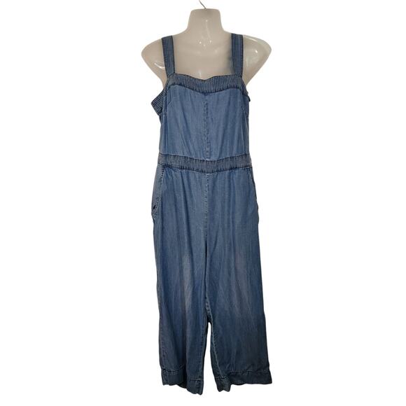 Velvet Heart Blue Chambray Stripe Sleeveless One-Piece Wide Leg Jumpsuit Small - Picture 1 of 12